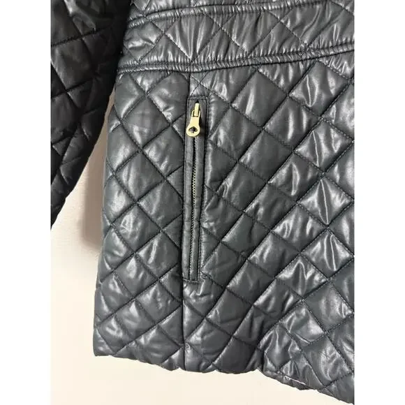 KATE SPADE COAT XL BLACK QUILTED HOODED PUFFER ANORAK JACKET ZIPPER MINIMALIST - Picture 8 of 11